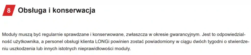 obsługa i konserwacja paneli Longi