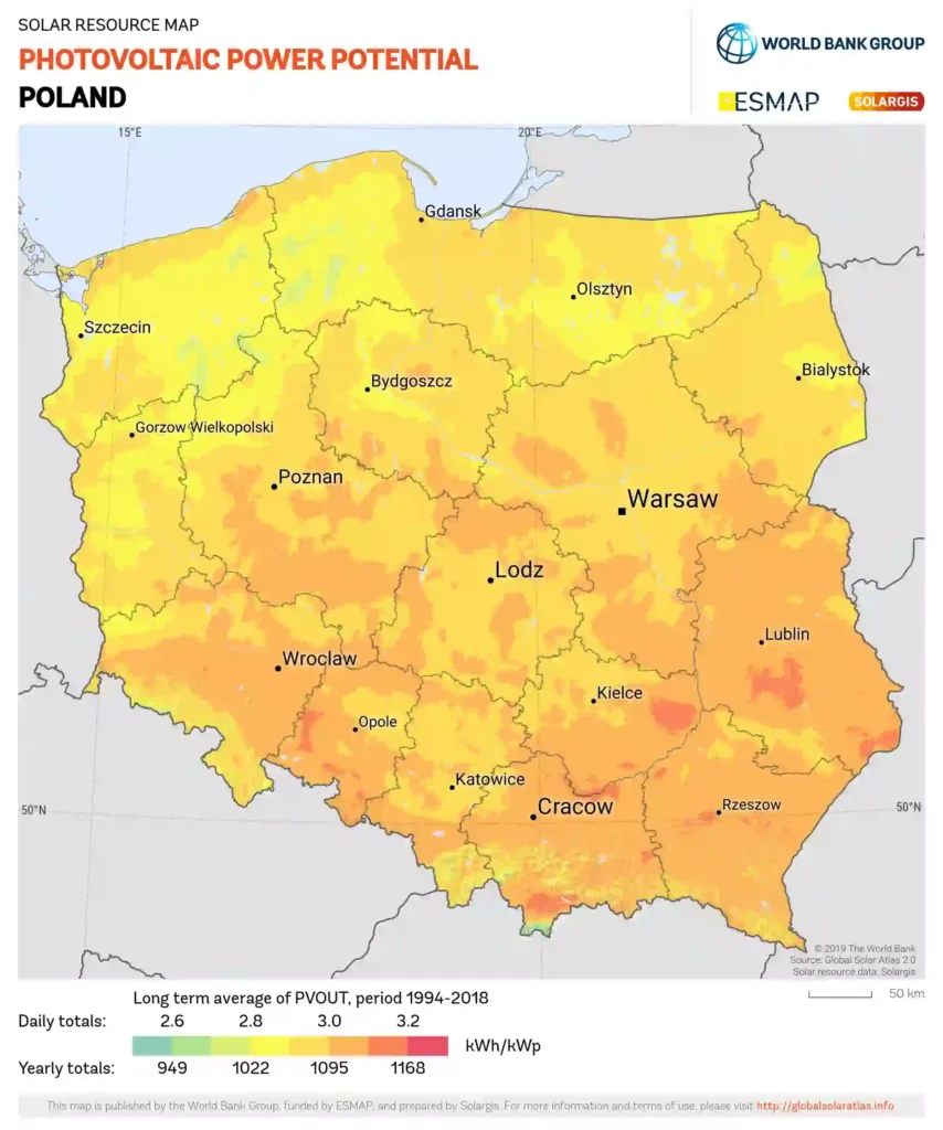 mapa nasłonecznienia Polski