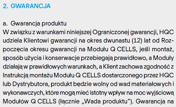 qcells gwarancja produktowa