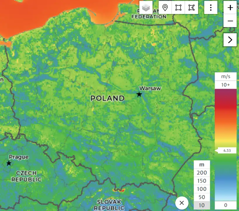 mapa wietrzności Polski